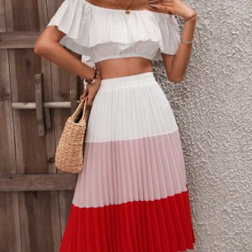 NWT-Lulu's Color Block A-Line Skirt in White, Pink, and Red